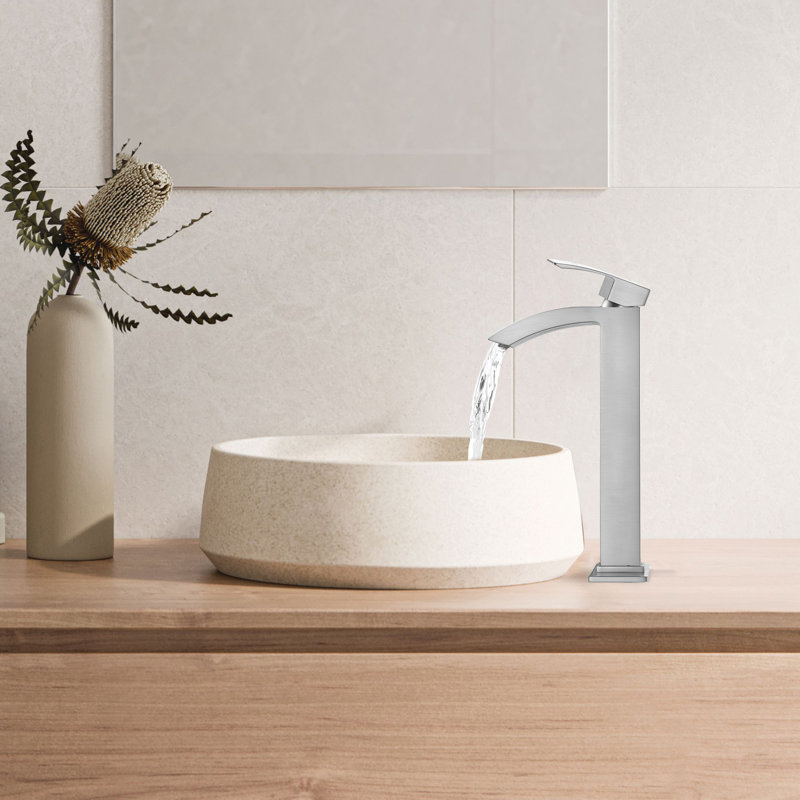 12-1/5” Solid Brass Single Lever Vessel Sink Faucet, High Arc Sink Faucet, Brushed Nickel, Drain Assembly Not Included