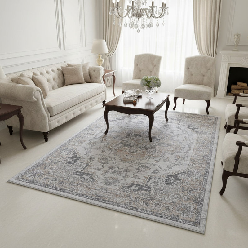 MARFI Collection Ivory / Beige Oriental Doormat Rug, Rectangle 5'3" x 7'6"