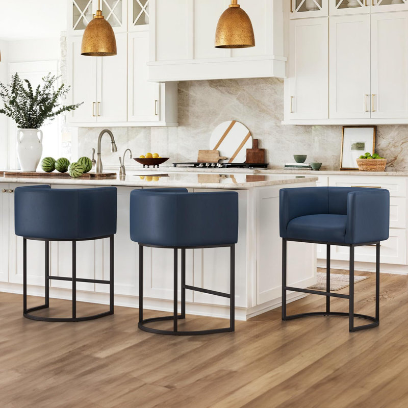 27" H Counter Height Bar Stools Set Of 2, Navy Blue