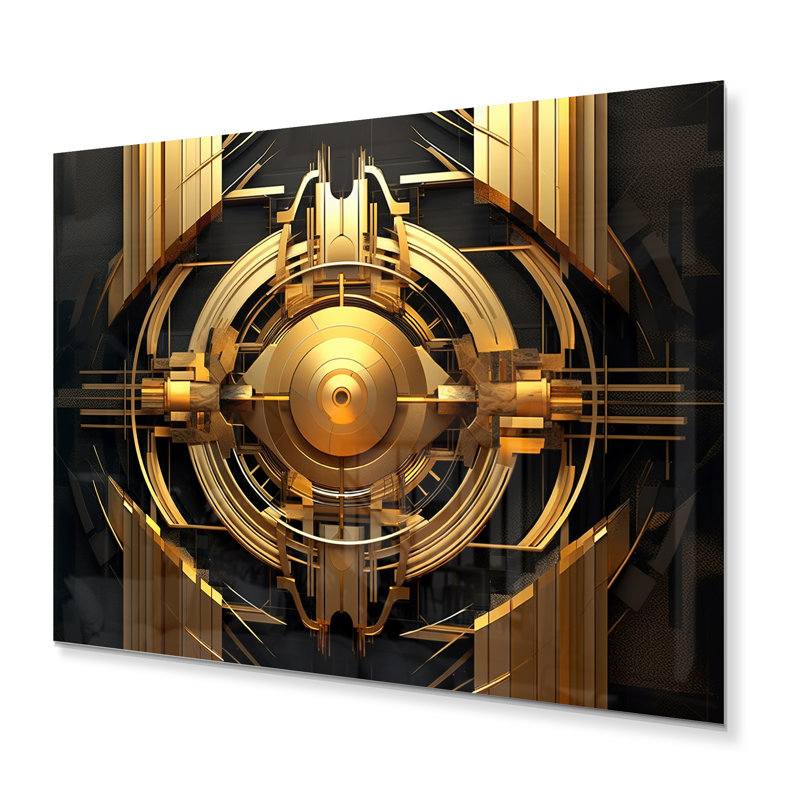 «Sharp Gold and Black Geometric Wonders I» sur métal, H 16 po x l 32 po x P 1 po