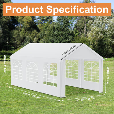 Garden Gazebo Marquee with Sides, Heavy Duty Galvanised Steel, Waterproof and UV-Resistant, Quick Assembly, 4 Removable Sidewalls with Windows, Party Tent for Wedding, Festival