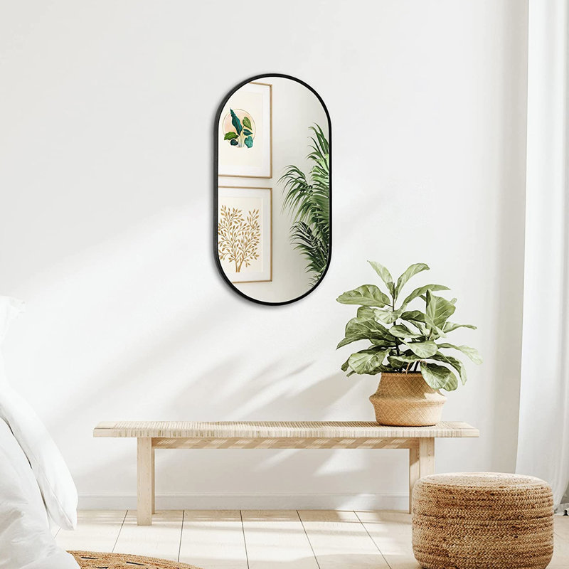 Metal Oval Mirror, Black, 33" H x 20" W