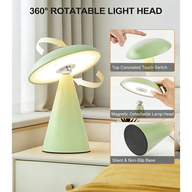 Rechargeable Bedside Table Lamp, Portable LED, Green