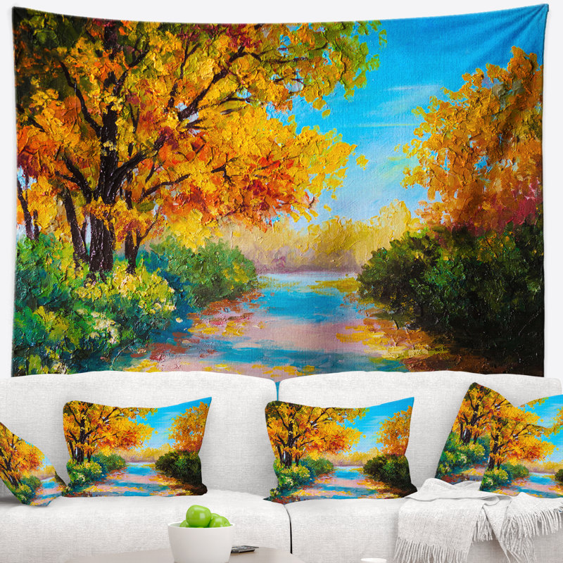Forêt d'automne paysage avec tapisserie colorée de la rivière, H 32 po x l 39 po