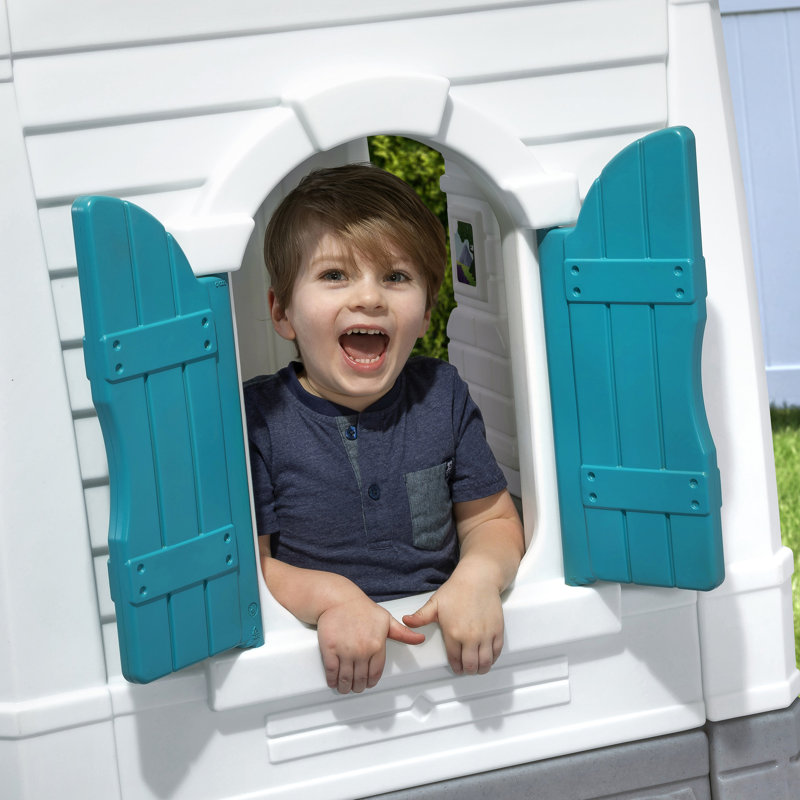 Neat & Tidy Cottage Gray Plastic Kids Playhouse with Windows