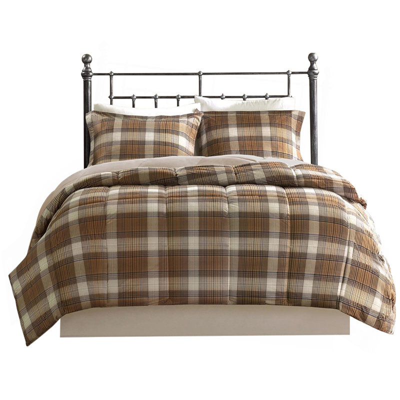 Twin Classic Quilting Soft And Cozy Microfiber Solid Reverse Down Alternative Comforter Set, Light Brown Plaid
