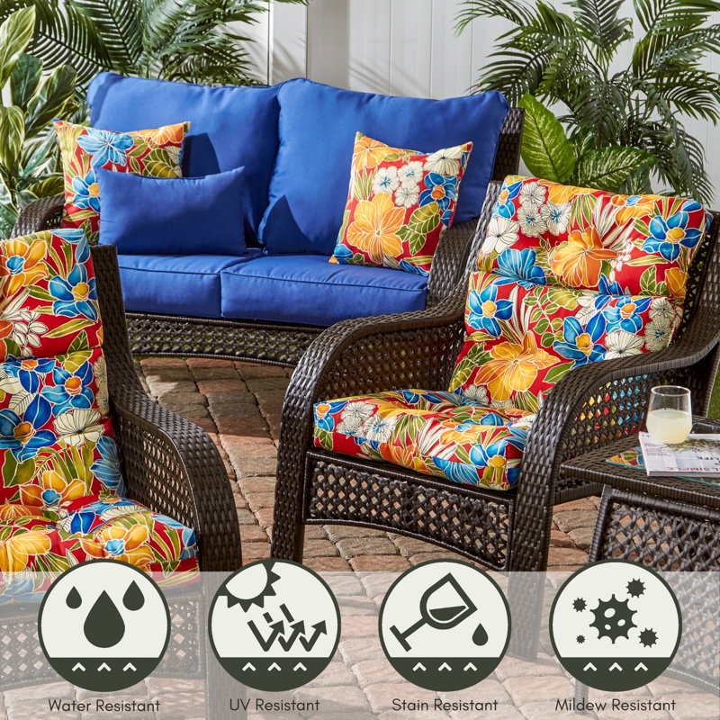 Lester Outdoor High Back Chair Cushion, Aloha Red, 1