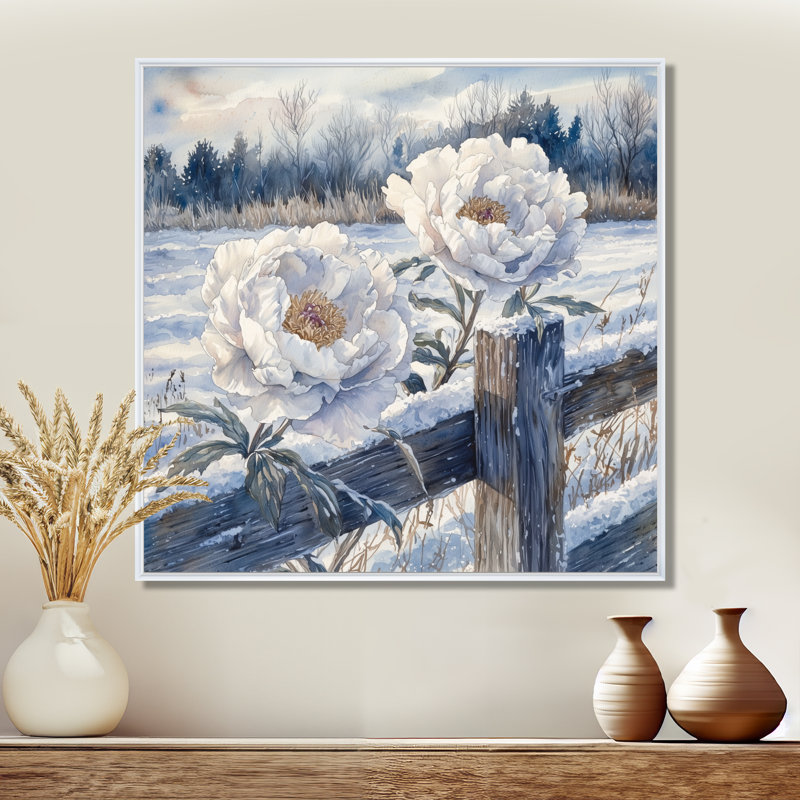 Ahner - Art mural floral, Impression encadrée flottante, H 16 po x l 16 po, Blanc