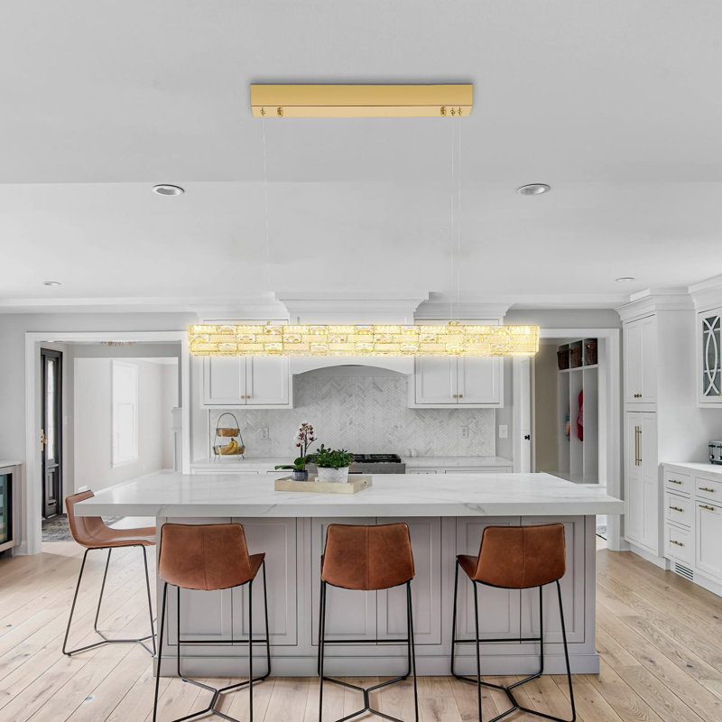 Rectangle K9 Crystal Chandelier Modern Linear Pendant Lighting Fixture For Dining Room Kitchen Island Bedroom L40'' X W3.2'' X H3.2''