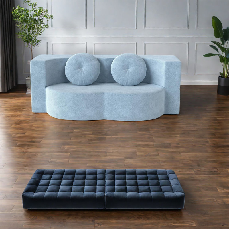 Modern Multifunctional Sofas, Foam-filled Floor Sleeper Light Blue