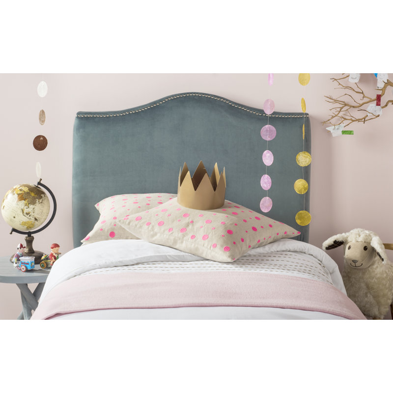 Laken Upholstered Headboard, Twin, Silver, Wedgewood Blue Velvet