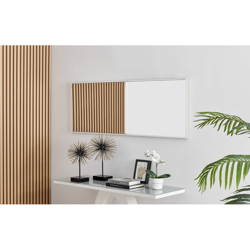 Miroir mural Alcantera, 55,1 po x 19,7 po, Blanc lustré