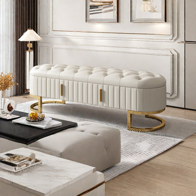 Banc de rangement rembourré en peau de vache Furaha