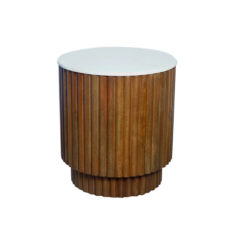 Transitional Fluted Marble Round Accent Side Table