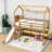Twin Wood House Loft Bed With Slide, Storage Shelves And Light-40944853