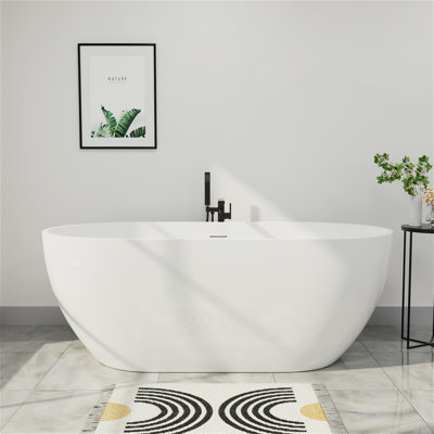 62"Lx 29"W Freestanding Soaking Acrylic Bathtub with Chrome Drain