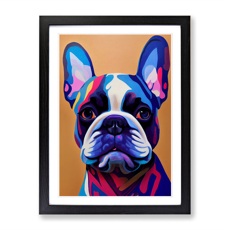 French Bulldog Painting Abstract - Framed Print, Black Framed, 46cm H x 34cm W x 2cm D