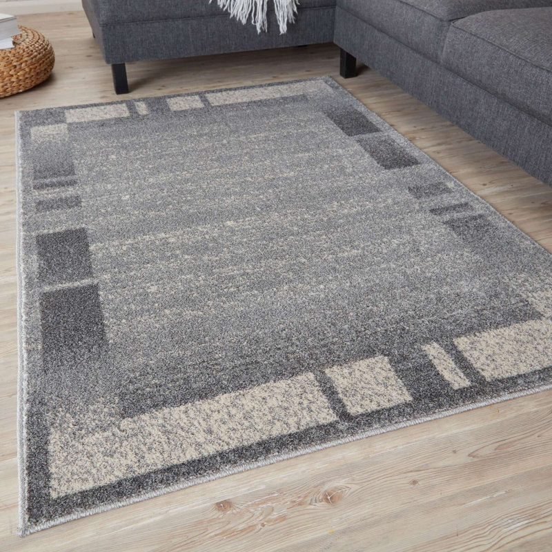 Ephesus Collection Living Room Rugs Bordered Design in Grey/Cream, Rectangle 200 x 290cm