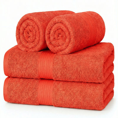 Absorbent and Quick Dry 4 Piece 100% Cotton Hand Towel Set 