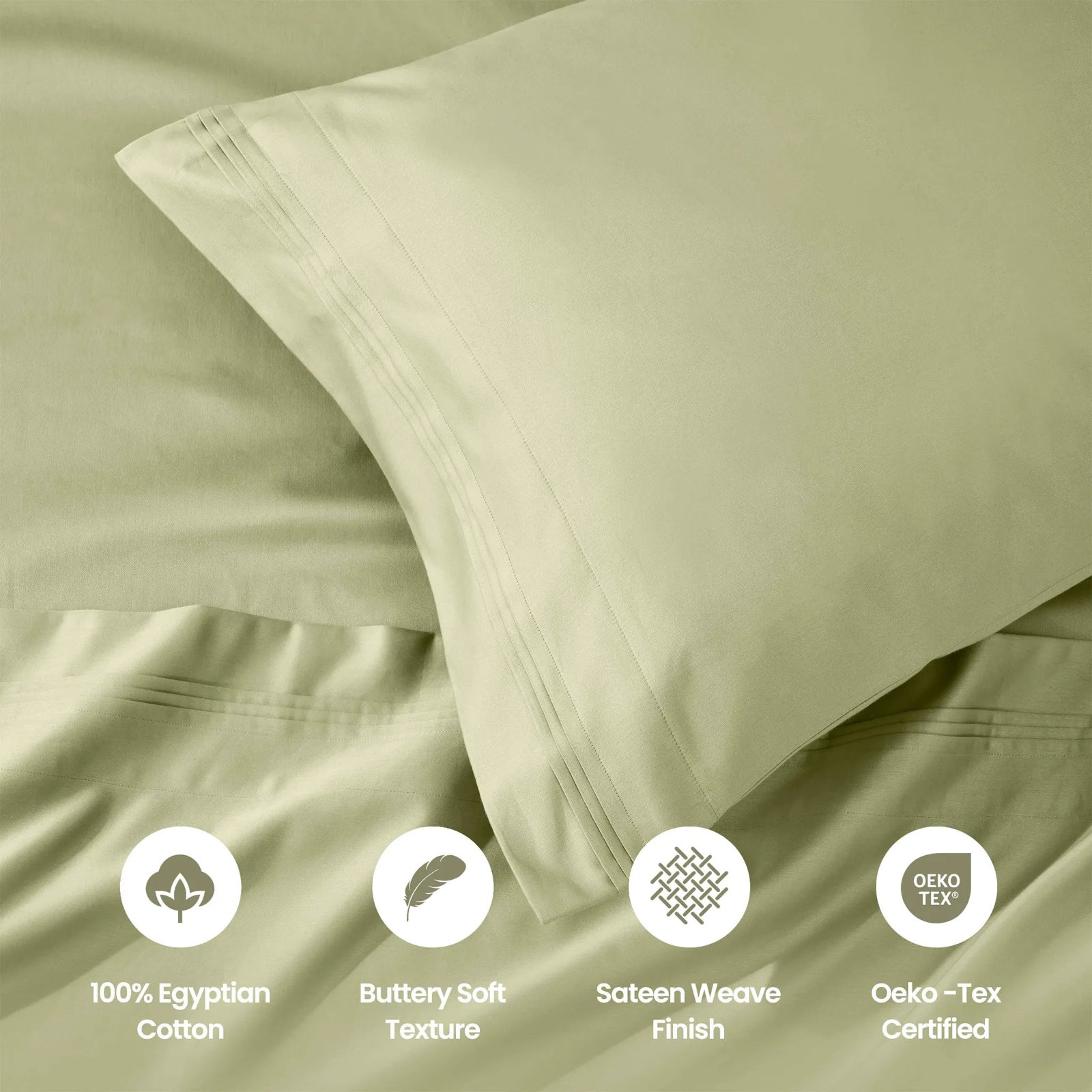 Arling Cotton Pillowcase, King Pillowcase, Sage