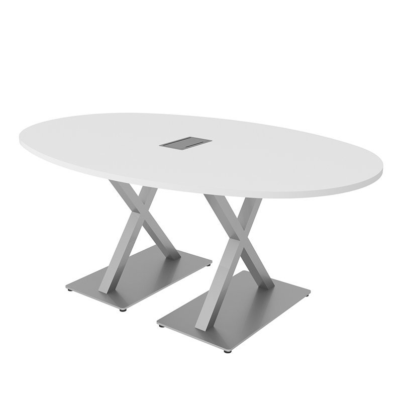 Table de conférence ovale pour bateau avec module d'alimentation et de données, Blanc, L 72 po x l 48 po
