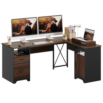 160cm L-Shaped Home Office Desk With File&storage Drawers And Cabinet,Executive Desk With Monitor Stand