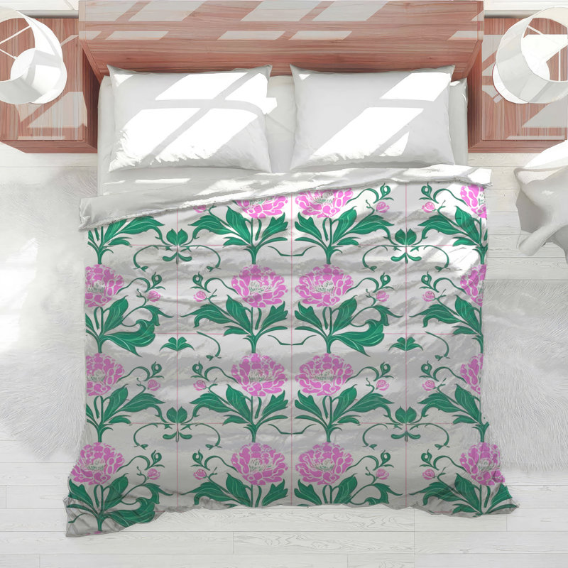 Pink Peonies Floral Comforter, Twin