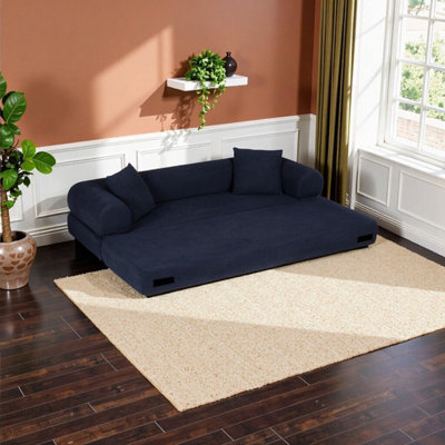 Deep Blue 80-Inch Convertible Sofa Bed Couch – 3-in-1 Boneless Sofa with Storage, Fold-Out Queen Sleeper, Corduroy Fabric, No Assembly Needed
