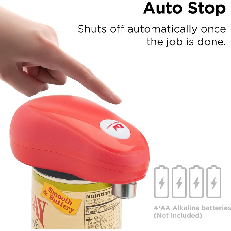 Red One Touch Automatic Can Opener with Auto Stop