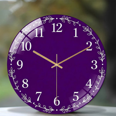 12" Round Tempered Glass Wall Clock with Silent Quartz Movement