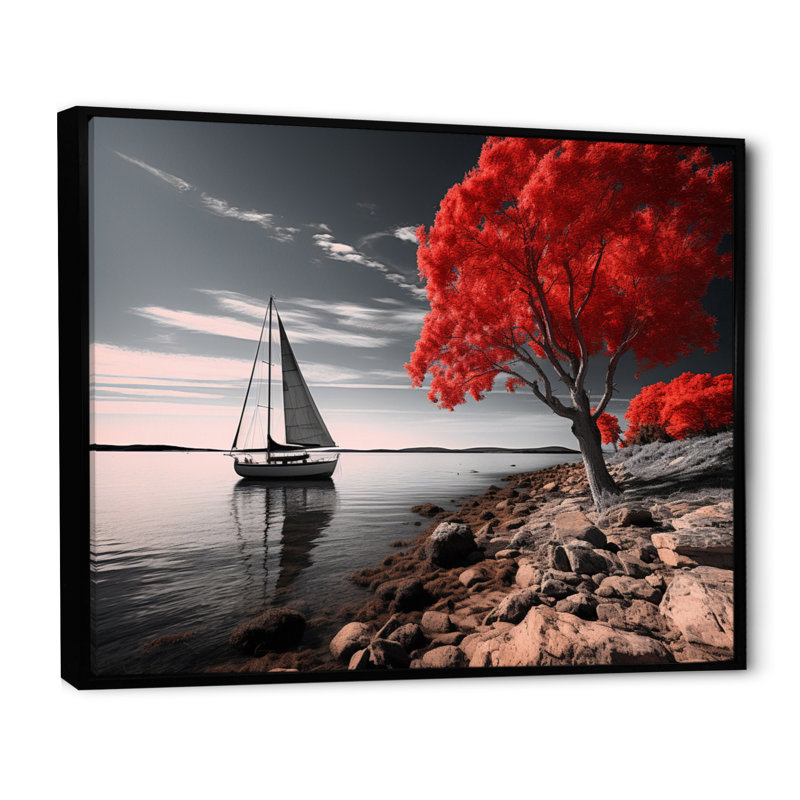 «Coastal Tranquility» sur impression sur toile, H 16 po x l 32 po, Cadre flottant noir