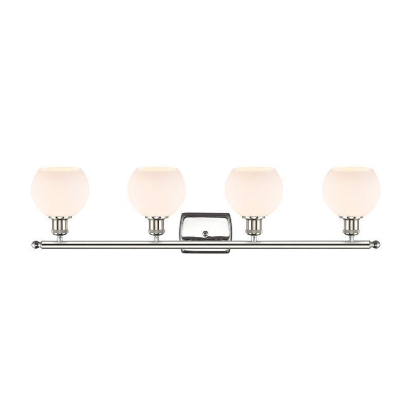 Éclairage pour salle de bain 4 lumières Cindi, Blanc mat, Incandescente, Nickel poli