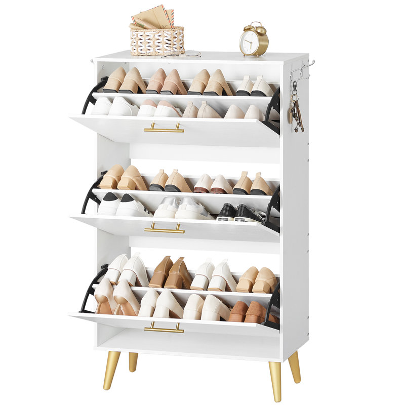 White Metal 3-Drawer Tipping Bucket Shoe Cabinet