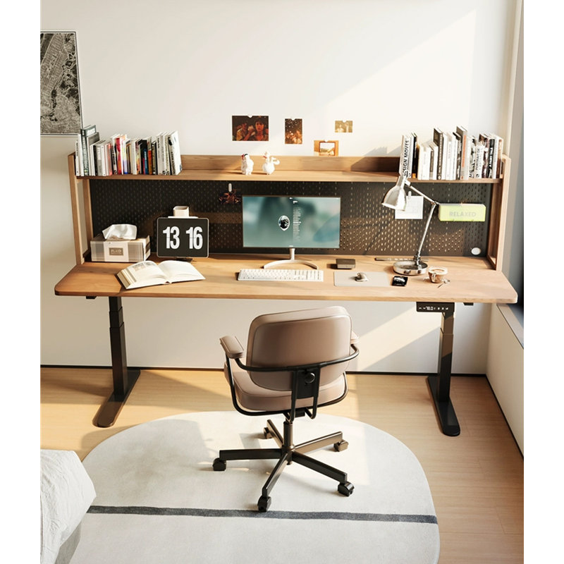 Bureau électrique en bois massif avec bibliothèque intégrée, 45,67 po H x 62,99 po L x 23,62 po P