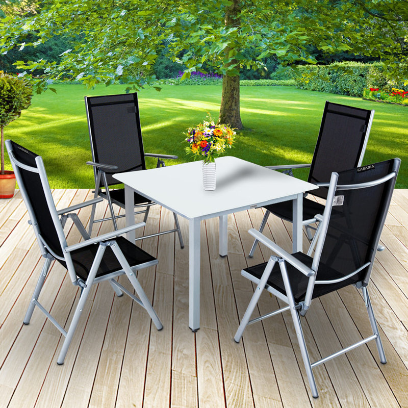 Argent 4 - Person Patio Dining Set with Square Table, Silver, White