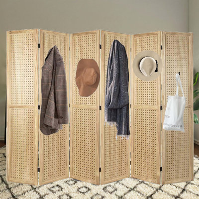 Wood Room Divider Pegboard Display Folding Privacy Screen