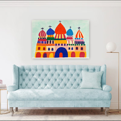 Whimsical Russian Church Colorful Playful Vibrant Architecture Wall Art Print by Mathieu - Wrapped Canvas Print