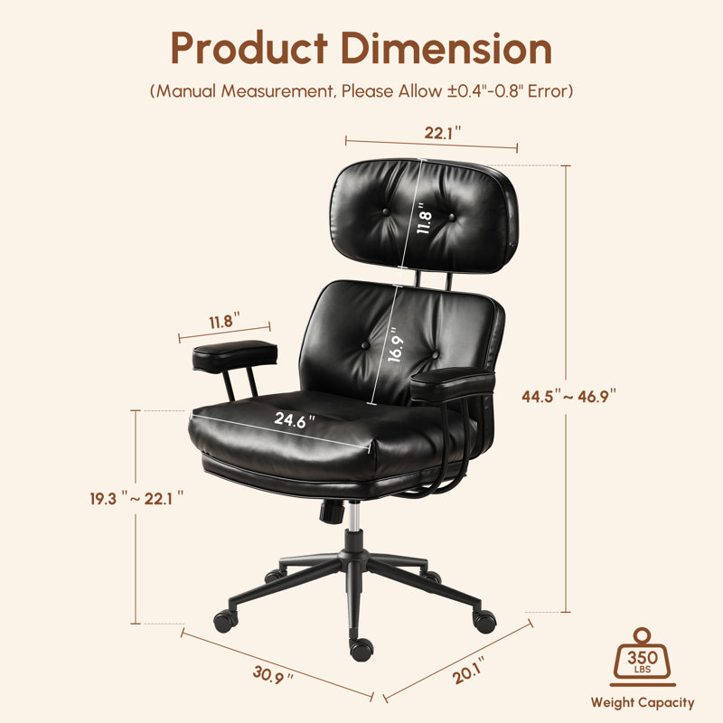 Fauteuil de direction rétro en similicuir avec hauteur réglable et pivot, Noir, Matte Black