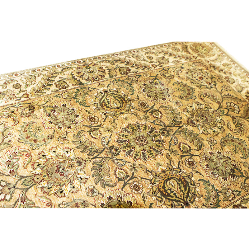 Hand Knotted Wool Area Rug in Gold