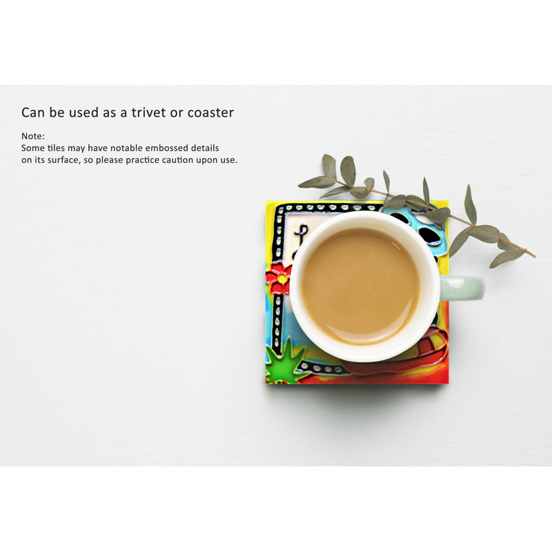 Island Time Multicolor Ceramic Art Tile Coaster 4x4"