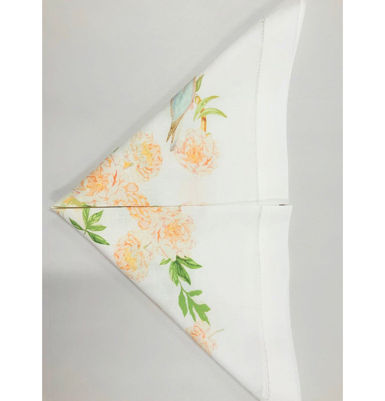 Serviettes de table en satin de coton Peony Inspira, Blanc jaune