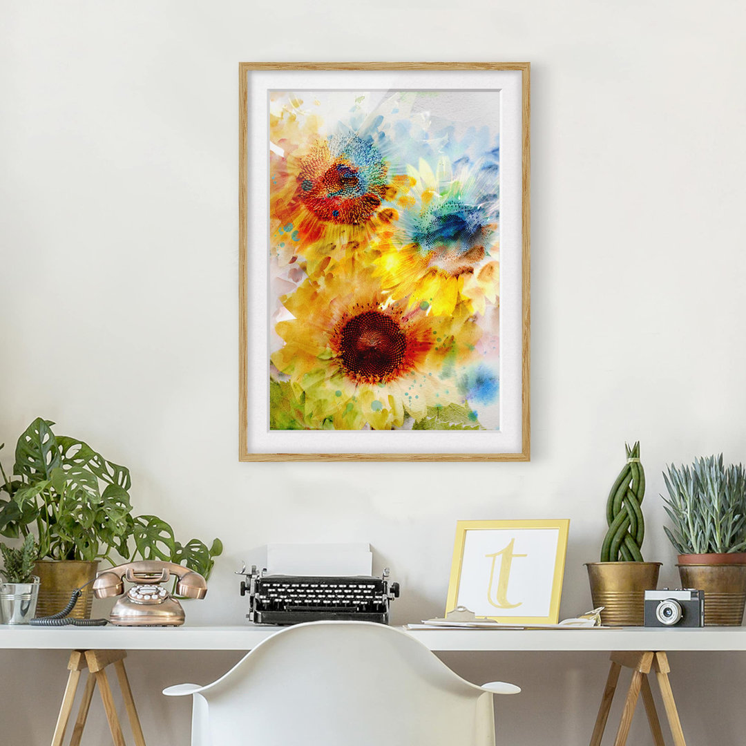 Gerahmtes Poster Watercolour Sunflowers