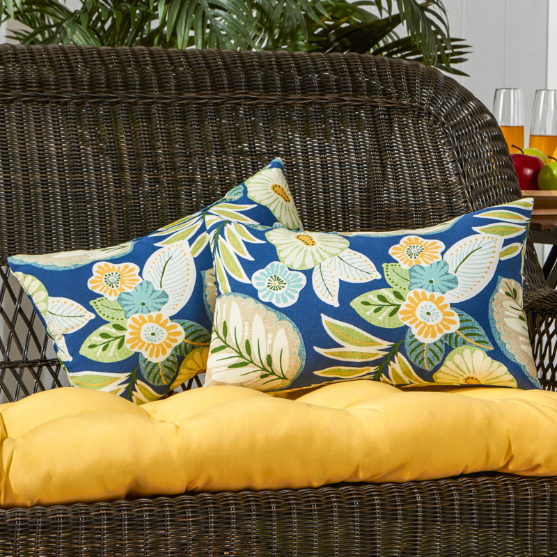Henrich Indoor/Outdoor Striped Lumbar Pillow, Marlow Blue Floral