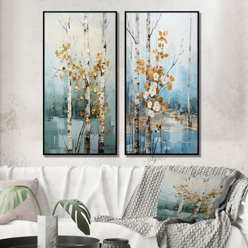 «Birch Woods Whispering Winds II», 2 pièces sur toile, Cadre noir, H 32 po x l 32 po