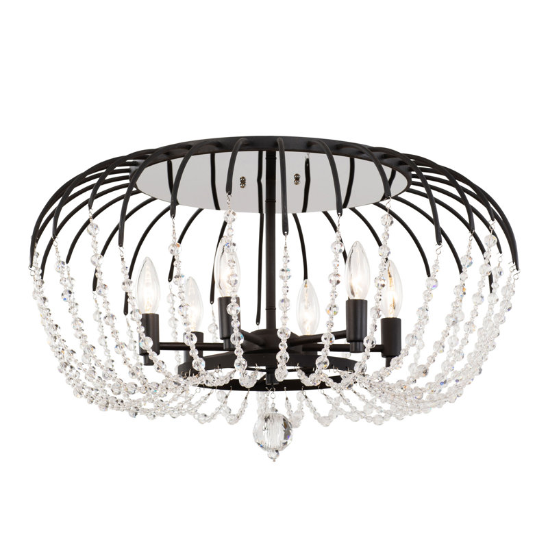 Plafonnier semi-encastré 24,25 po à 6 lumières Voliere, Noir mat