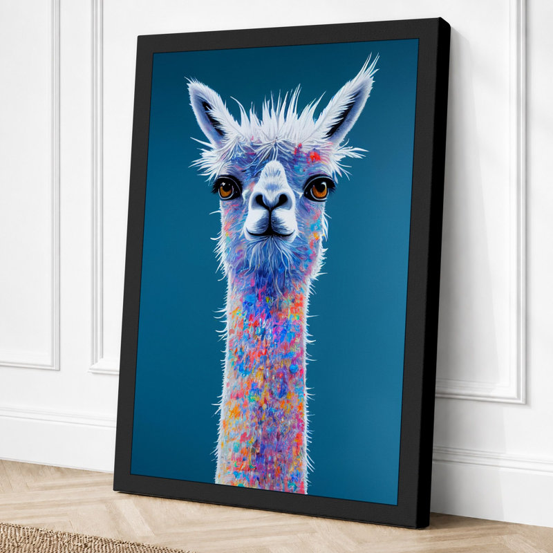 Painted Alpaca Whimsical 1 Piece Wrapped Canvas Wall Art, 24x16 - 61.0 x 40.6 cm, Black Border