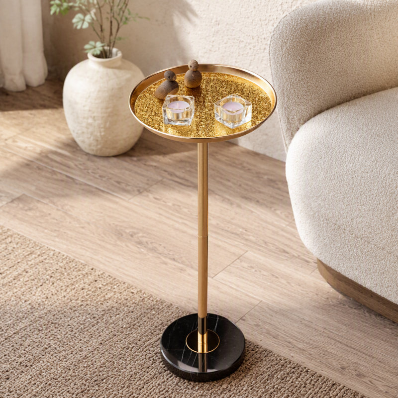 2P, table d'appoint réglable, petite table à thé Martini, table de bout décorative en marbre naturel et doré pour présentation et rangement