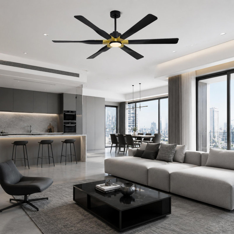 Ventilateur de plafond d'intérieur à 6 pales 68 "/ 78" avec télécommande et éclairage , Noir et or, 68 po de largeur