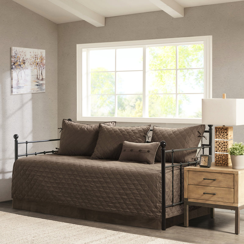 Literie pour lit de jour simple - brun, simili suède, housse de charme rustique, matelas doux, brun