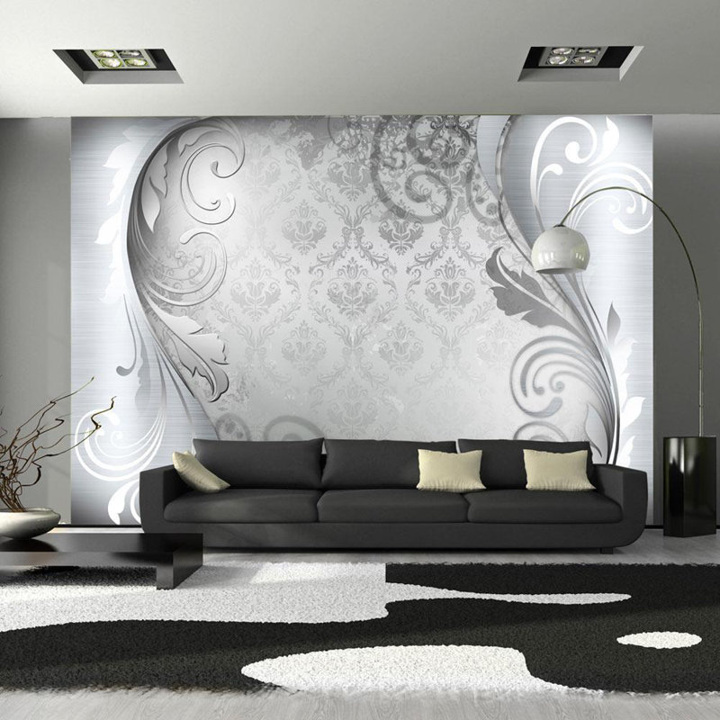 Glam Wallpaper Wall Mural - Grey Ornament, 8' L x 11.42' W